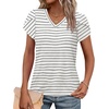 image:imageWIHOLL Womens Tops V Neck Summer Petal Sleeve Casual TshirtsZ0striped Grey