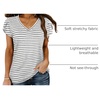 image:imageWIHOLL Womens Tops V Neck Summer Petal Sleeve Casual TshirtsZ0striped Grey