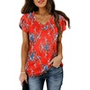 image:imageWIHOLL Womens Tops V Neck Summer Petal Sleeve Casual TshirtsZ2floral Red