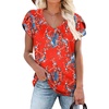 image:imageWIHOLL Womens Tops V Neck Summer Petal Sleeve Casual TshirtsZ2floral Red