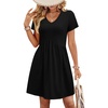 image:imageWIHOLL Dresses for Women 2026 Casual Summer V Neck Babydoll Dress Short Sleeve Fashion Beach Vacation ClothesBlack