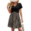 image:imageWIHOLL Dresses for Women 2026 Casual Summer V Neck Babydoll Dress Short Sleeve Fashion Beach Vacation ClothesBlack Leopard