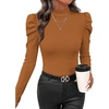 image:imageWIHOLL Long Sleeve Shirt for Women Puff Sleeve Knit Tops 2026 Crew Neck Casual Basic TShirtsCaramel