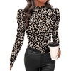 image:imageWIHOLL Long Sleeve Shirt for Women Puff Sleeve Knit Tops 2026 Crew Neck Casual Basic TShirtsLeopard Prin
