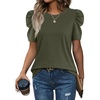 image:imageWIHOLL Summer Tops for Women Puff Sleeve Crewneck T Shirts Dressy Casual Blouses Spring Outfits Fashion ClothesArmy Green