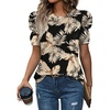 image:imageWIHOLL Summer Tops for Women Puff Sleeve Crewneck T Shirts Dressy Casual Blouses Spring Outfits Fashion ClothesBeige Leaf