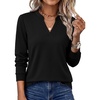 image:imageWIHOLL V Neck Business Casual Tops Fall Blouses Trendy Long Sleeve ShirtsBlack