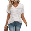 image:imageWIHOLL Women Summer T Shirts Short Sleeve Rounded V Neck Pocket Tee Tops00white Striped