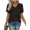 image:imageWIHOLL Women Summer T Shirts Short Sleeve Rounded V Neck Pocket Tee Tops01black Striped