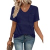 image:imageWIHOLL Women Summer T Shirts Short Sleeve Rounded V Neck Pocket Tee Tops03navy Striped