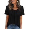 image:imageWIHOLL Women T Shirts Pleated Short Sleeve Tops Business Casual BlousesBalck