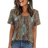 image:imageWIHOLL Women T Shirts Pleated Short Sleeve Tops Business Casual BlousesBoho Print 01