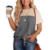image:imageWIHOLL Womens Fashion 2026 Color Block Shirts Short Sleeve Knitted Summer Fall Tops Casual TrendyBeige Gray
