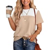 image:imageWIHOLL Womens Fashion 2026 Color Block Shirts Short Sleeve Knitted Summer Fall Tops Casual TrendyWhite Khaki