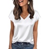 image:imageWIHOLL Womens Satin Summer Tops Cap Short Sleeve Blouses V Neck Shirts Business Casual Outfits Fashion Clothing 2026All White
