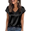 image:imageWIHOLL Womens Satin Summer Tops Cap Short Sleeve Blouses V Neck Shirts Business Casual Outfits Fashion Clothing 2026Black