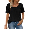 image:imageWIHOLL Womens Short Sleeve Square Neck Summer Tops Dressy Casual Blouses Trendy Clothes 2026A  Black
