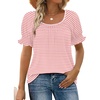 image:imageWIHOLL Womens Short Sleeve Square Neck Summer Tops Dressy Casual Blouses Trendy Clothes 2026A  Pink Stripe