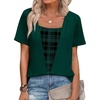image:imageWIHOLL Womens Summer Tops Trendy 2 in 1 Blouses Short Sleeve Shirts Casual T Shirts Beach Vacation ClothesDark Green