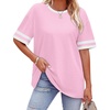image:imageWIHOLL Womens T Shirts Loose Fit Short Sleeve Tees Crew Neck Color Block Summer Tops 2026 Fashion05  Light Pink