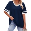 image:imageWIHOLL Womens T Shirts Loose Fit Short Sleeve Tees V Neck Color Block Summer Tops 2026 Fashion S4XL01  Blue