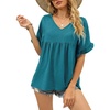 image:imageWIHOLL Womens Tops Casual V Neck Ruffle Sleeve T Shirts Babydoll Loose Fit Peplum Tops2sky Blue