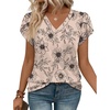 image:imageWIHOLL Womens Tops Dressy Casual Petal Sleeve Summer Spring Short Sleeve V Neck Shirts Work Business Vacation Clothes 2026Floral Beige Flowers