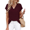 image:imageWIHOLL Womens Tops Dressy Casual Rolled Short Sleeve V Neck T Shirts Summer Business Work Blouses Crepe Texture OutfitsAburgundy