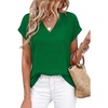 image:imageWIHOLL Womens Tops Dressy Casual Rolled Short Sleeve V Neck T Shirts Summer Business Work Blouses Crepe Texture OutfitsBgreen