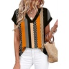 image:imageWIHOLL Womens Tops Dressy Casual Rolled Short Sleeve V Neck T Shirts Summer Business Work Blouses Crepe Texture OutfitsPstriped Polka Dot
