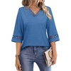 image:imageWIHOLL Womens Tops Eyelet Lace V Neck 34 Bell Sleeve Blouses Dressy Casual Work Shirt 2026 Summer Fall Fashion ClothingBlue