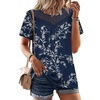 image:imageWIHOLL Womens Tops Short Sleeve Lace Shirts Summer Spring Tops Boho Trendy Beach Vacation Clothes Loose FitPattern Floral Navy