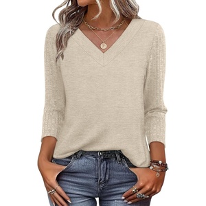 image:imageWIHOLL 34 Length Sleeve Womens Tops Lightweight Summer Fall OutfitsBeige