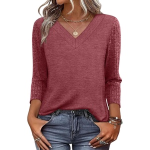 image:imageWIHOLL 34 Length Sleeve Womens Tops Lightweight Summer Fall OutfitsRed