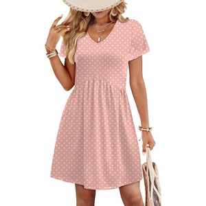 image:imageWIHOLL Dresses for Women 2026 Casual Summer V Neck Babydoll Dress Short Sleeve Fashion Beach Vacation ClothesThe Pink Dot