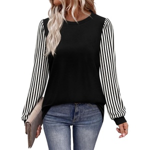 image:imageWIHOLL Long Sleeve Shirts for Women Fall Fashion Tops Trendy Color BlockBlack Beige
