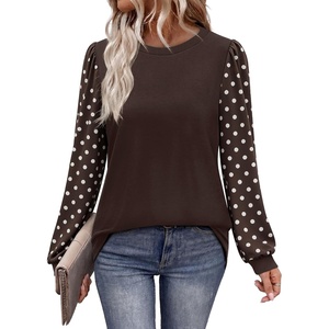 image:imageWIHOLL Long Sleeve Shirts for Women Fall Fashion Tops Trendy Color BlockBrown