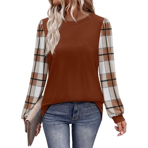 image:imageWIHOLL Long Sleeve Shirts for Women Fall Fashion Tops Trendy Color BlockCaramel