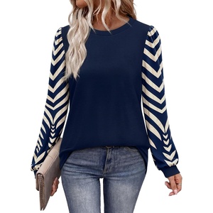 image:imageWIHOLL Long Sleeve Shirts for Women Fall Fashion Tops Trendy Color BlockDark Blue