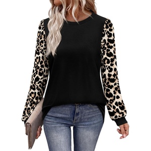 image:imageWIHOLL Long Sleeve Shirts for Women Fall Fashion Tops Trendy Color BlockLeopard Black