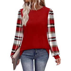image:imageWIHOLL Long Sleeve Shirts for Women Fall Fashion Tops Trendy Color BlockRed