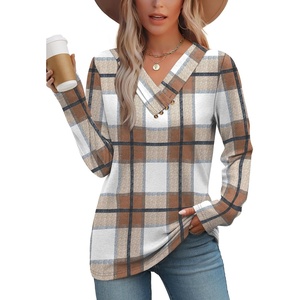 image:imageWIHOLL Long Sleeve Shirts for Women Fall Outfits V Neck T Shirts Button Down Tunic Tops Fashion Clothing1casual Plaid