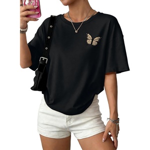 image:imageWIHOLL Oversized Tshirts for Women Summer Crew Neck Short Sleeve Graphic Tees Casual Loose Fit Workout Tops 2026Butterfly Print Black