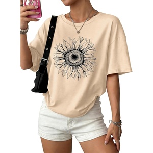 image:imageWIHOLL Oversized Tshirts for Women Summer Crew Neck Short Sleeve Graphic Tees Casual Loose Fit Workout Tops 2026Sunflower Print Khaki