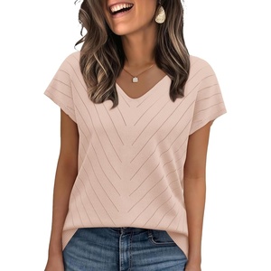 image:imageWIHOLL Short Sleeve Sweater for Women V Neck Trendy Summer Tops 2026 Beach Vacation Clothes Travel Business Casual OutfitsApricot