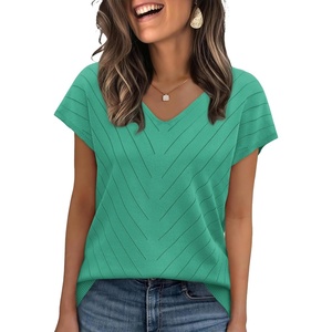 image:imageWIHOLL Short Sleeve Sweater for Women V Neck Trendy Summer Tops 2026 Beach Vacation Clothes Travel Business Casual OutfitsLake Green