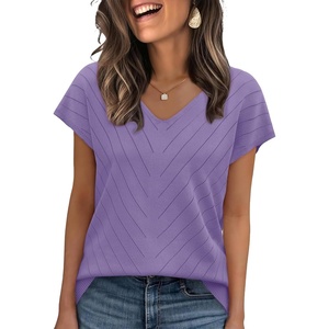 image:imageWIHOLL Short Sleeve Sweater for Women V Neck Trendy Summer Tops 2026 Beach Vacation Clothes Travel Business Casual OutfitsLavender