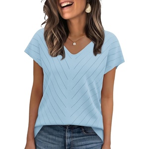 image:imageWIHOLL Short Sleeve Sweater for Women V Neck Trendy Summer Tops 2026 Beach Vacation Clothes Travel Business Casual OutfitsLight Blue
