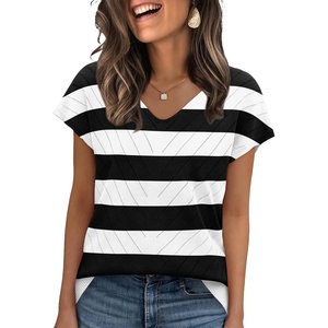 image:imageWIHOLL Short Sleeve Sweater for Women V Neck Trendy Summer Tops 2026 Beach Vacation Clothes Travel Business Casual OutfitsZ  Black White Stripes