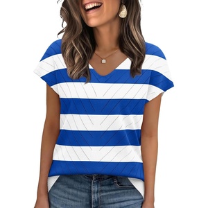 image:imageWIHOLL Short Sleeve Sweater for Women V Neck Trendy Summer Tops 2026 Beach Vacation Clothes Travel Business Casual OutfitsZ  White Blue Stripes